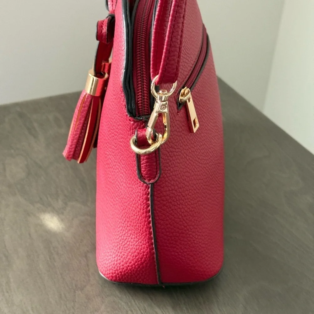 Fashionable Bow Tassel Zipper Crossbody Purse Adjustable Strap – Wine 8